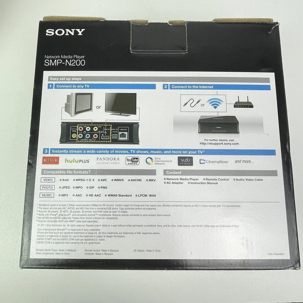 Sony SMP N200 Network Media Player Connection Cord Box No Remote